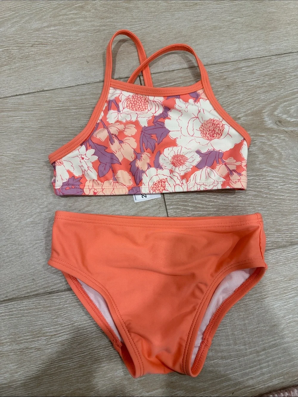 OshKosh Bigosh Girls Floral Rash Guard Swim Set - Coral/Purple